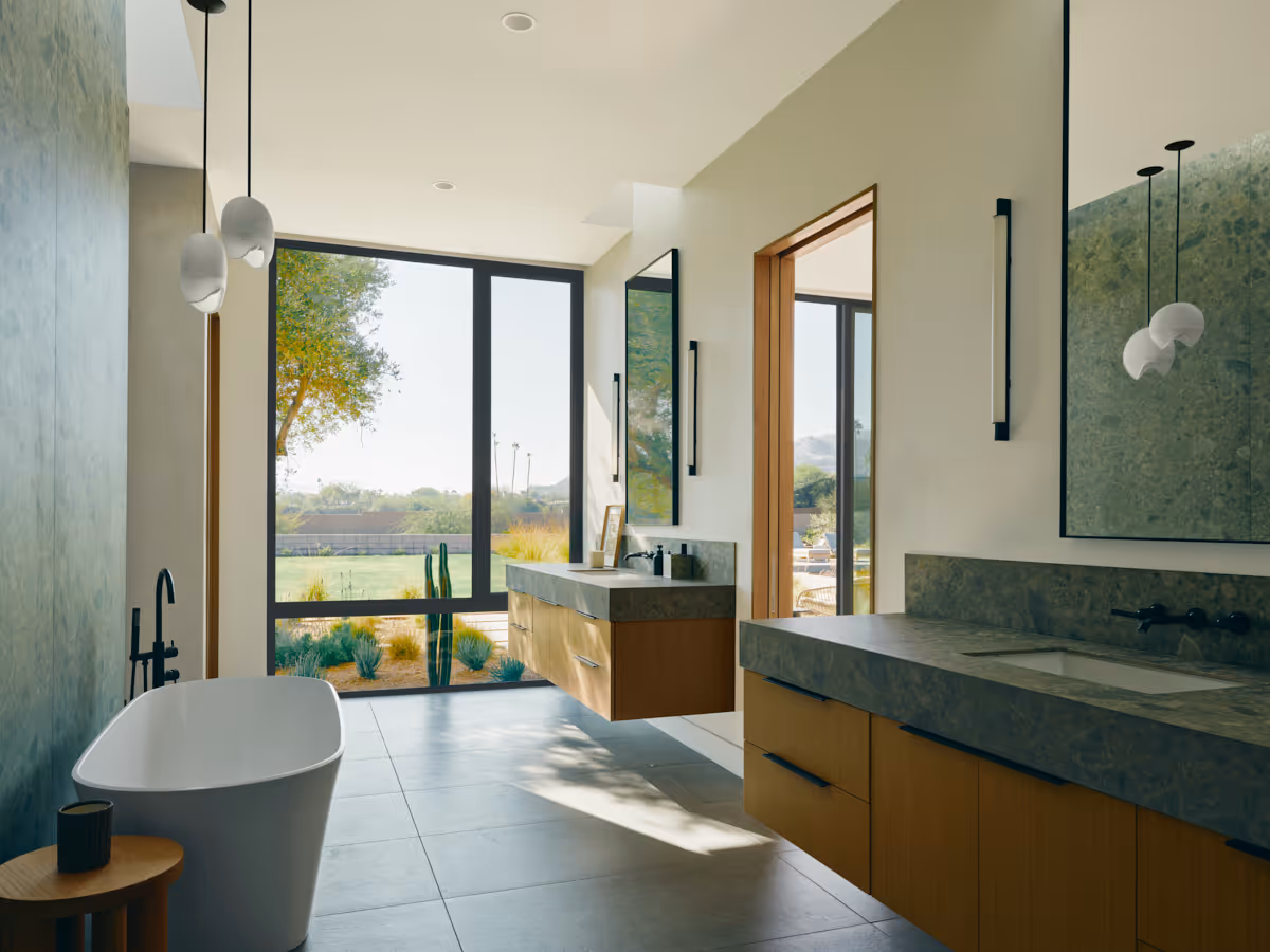 primary bathroom  at Full Circle, a multigenerational new build compound in Paradise Valley, Arizona by The Ranch Mine