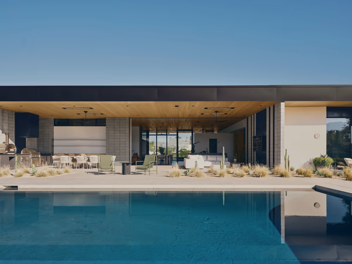 pool and outdoor living  at Full Circle, a multigenerational new build compound in Paradise Valley, Arizona by The Ranch Mine