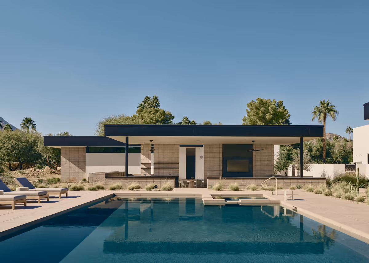 pool pavilion  at Full Circle, a multigenerational new build compound in Paradise Valley, Arizona by The Ranch Mine