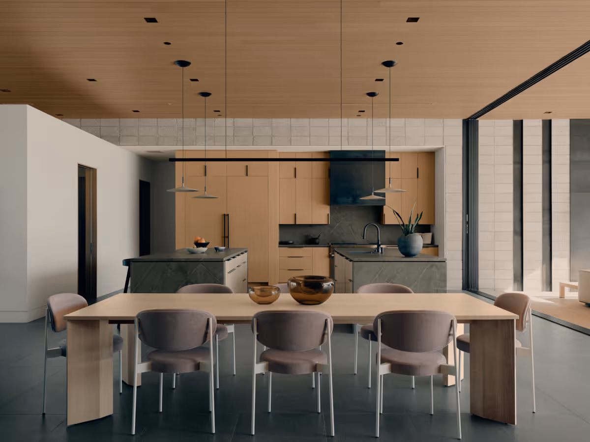 dining and kitchen  at Full Circle, a multigenerational new build compound in Paradise Valley, Arizona by The Ranch Mine