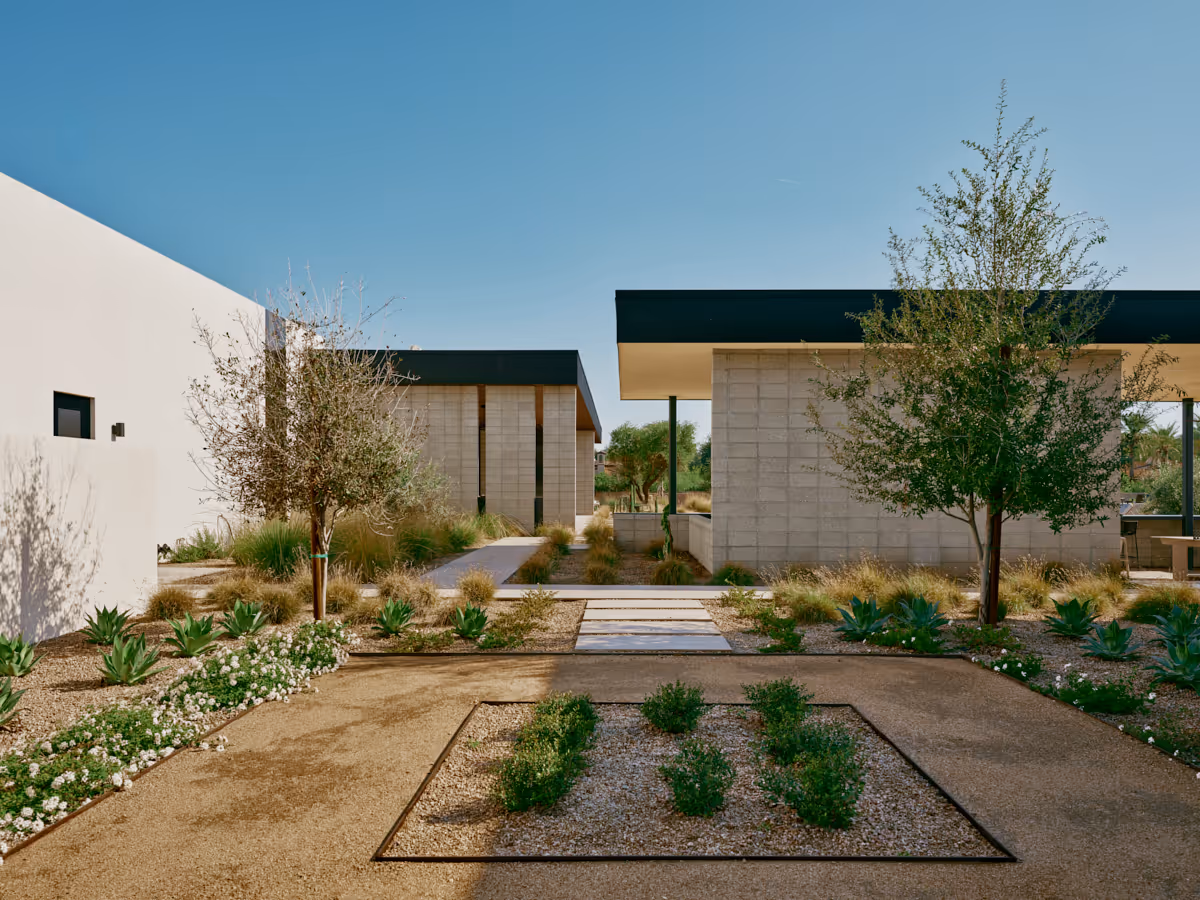 entry courtyard  at Full Circle, a multigenerational new build compound in Paradise Valley, Arizona by The Ranch Mine