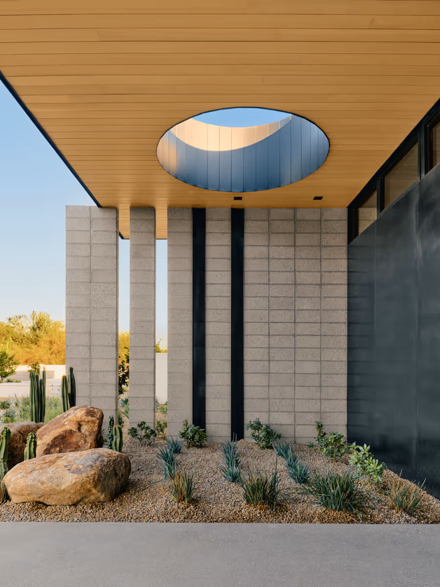 entry courtyard with oculus at Full Circle, a multigenerational new build compound in Paradise Valley, Arizona by The Ranch Mine