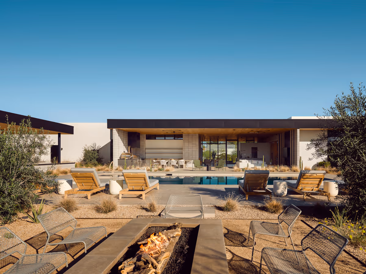 fire pit and outdoor living  at Full Circle, a multigenerational new build compound in Paradise Valley, Arizona by The Ranch Mine