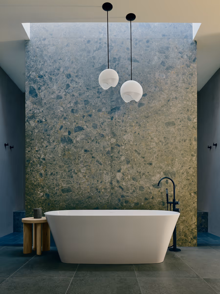 bathtub under skylight  at Full Circle, a multigenerational new build compound in Paradise Valley, Arizona by The Ranch Mine