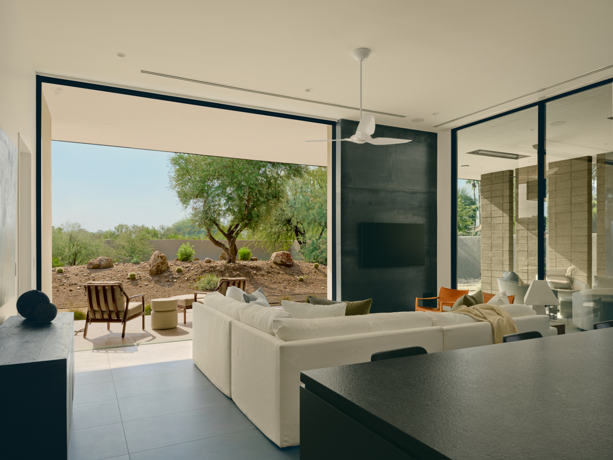 great room at grandparents house  at Full Circle, a multigenerational new build compound in Paradise Valley, Arizona by The Ranch Mine