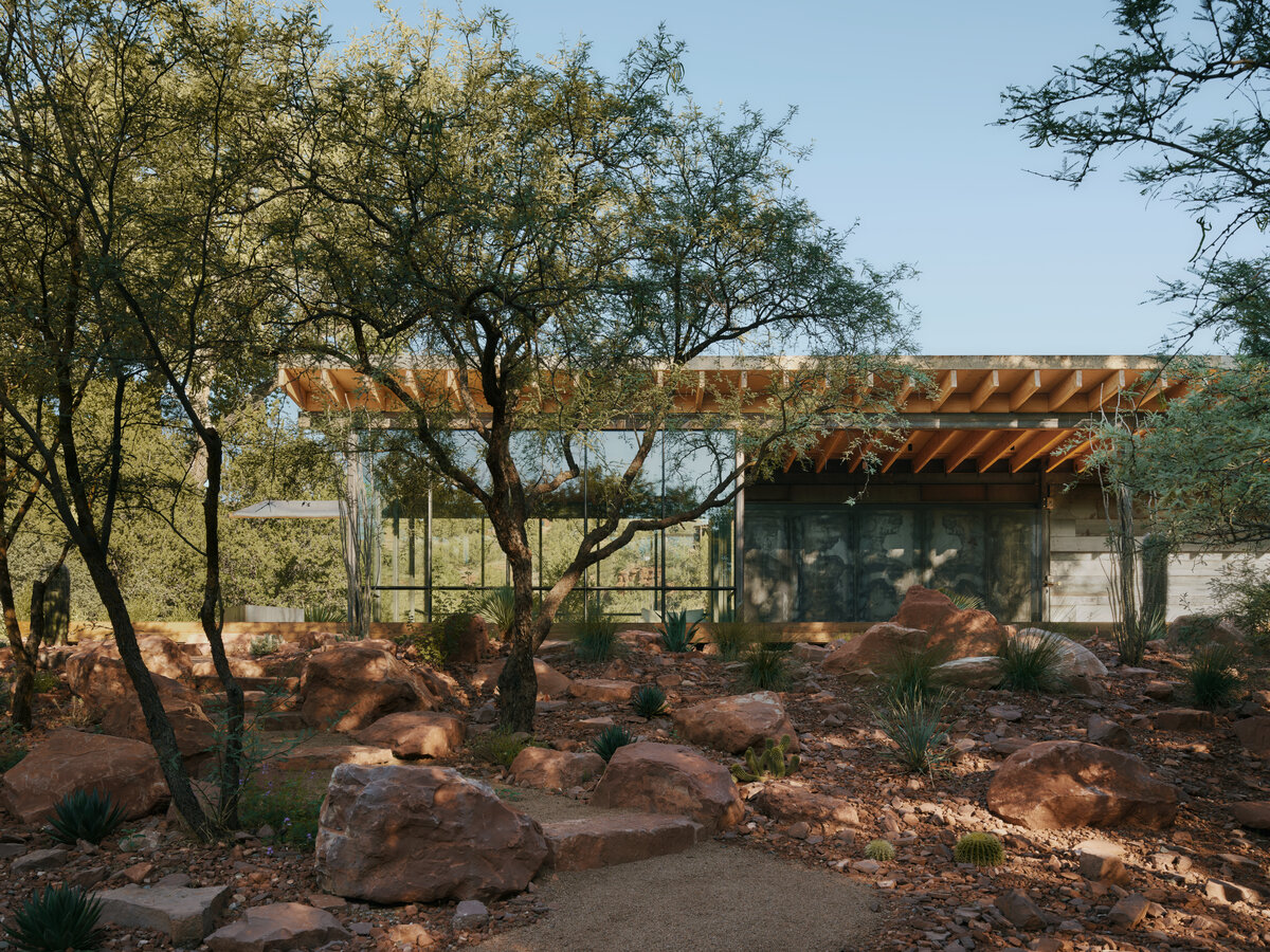 modern pavilion in the woods by a creek in Sedona