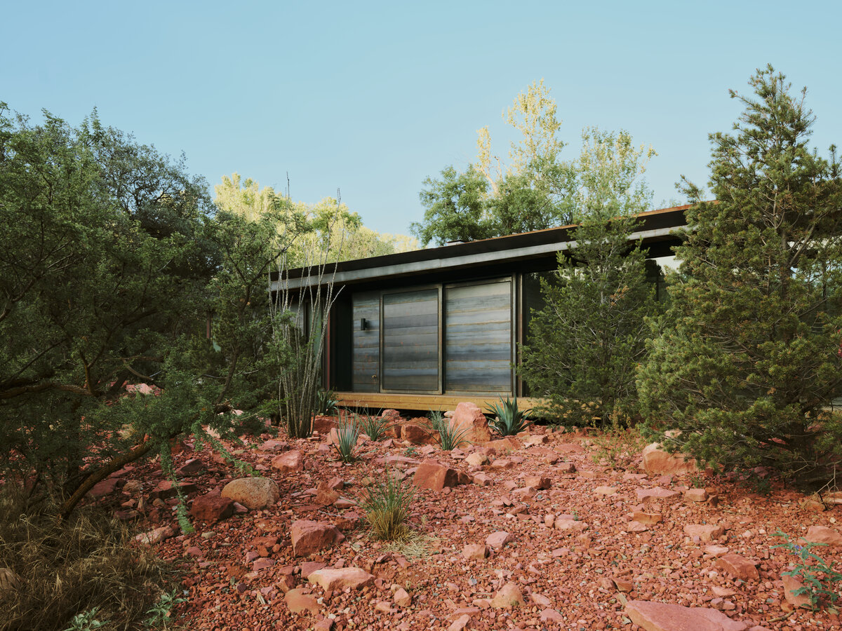 modern pavilion in the woods by a creek in Sedona
