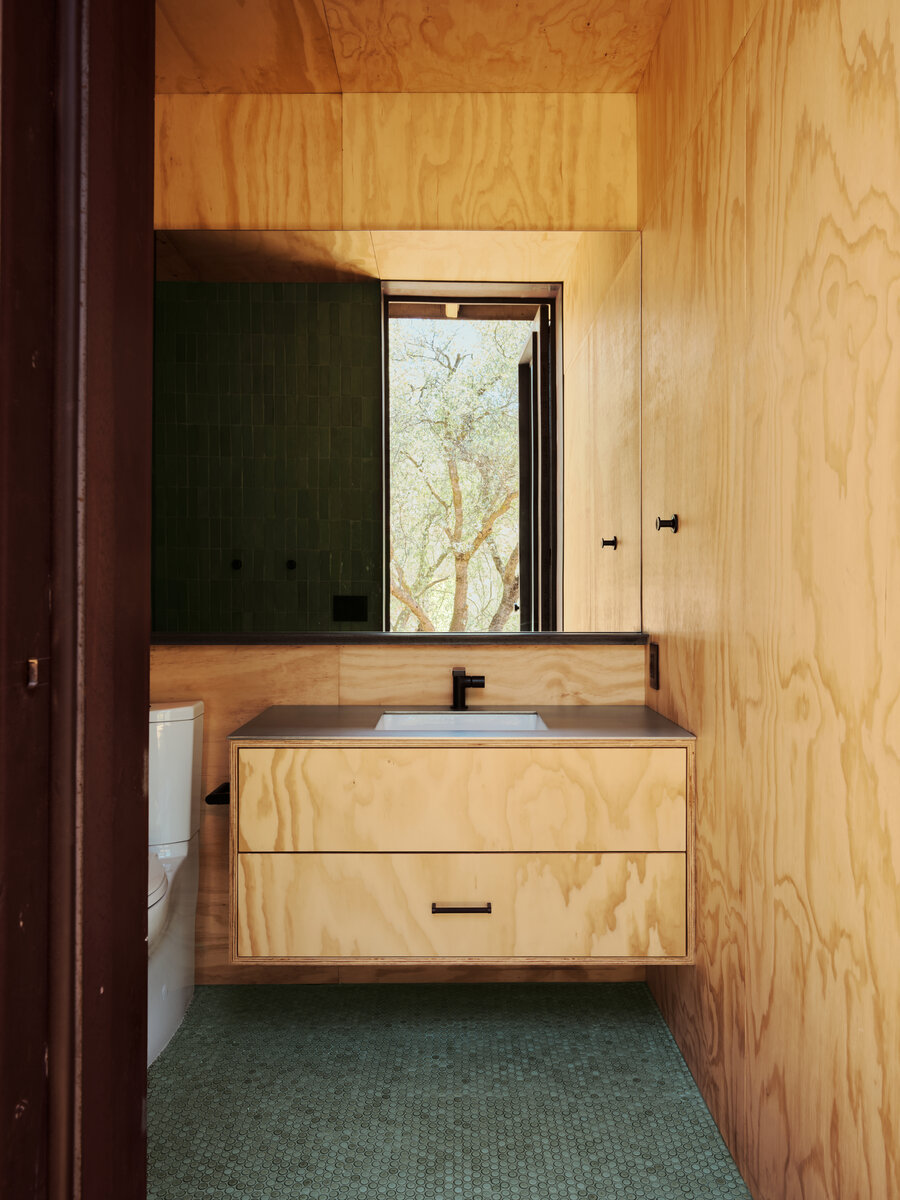 plywood bathroom with tile floor
