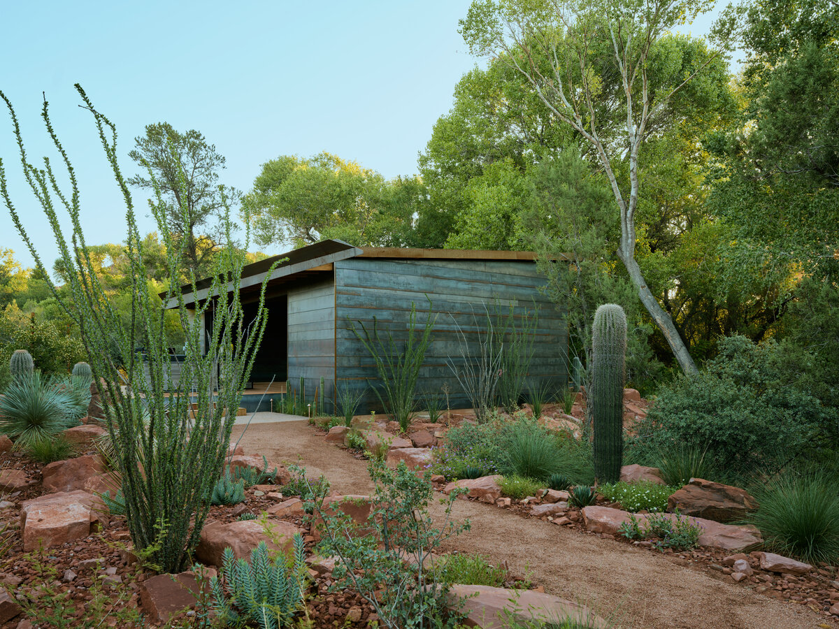 wellness pavilion in the woods by a creek in Sedona