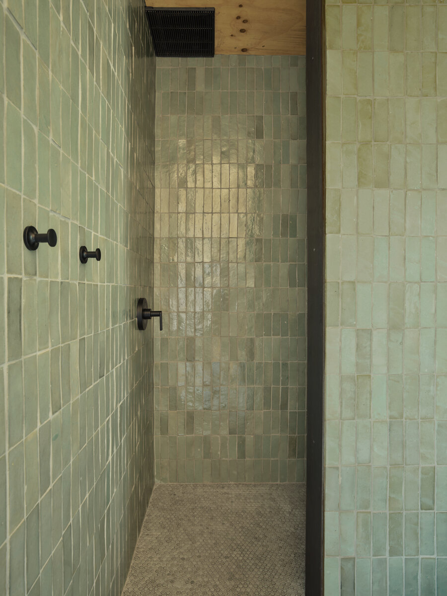 blue green tile shower