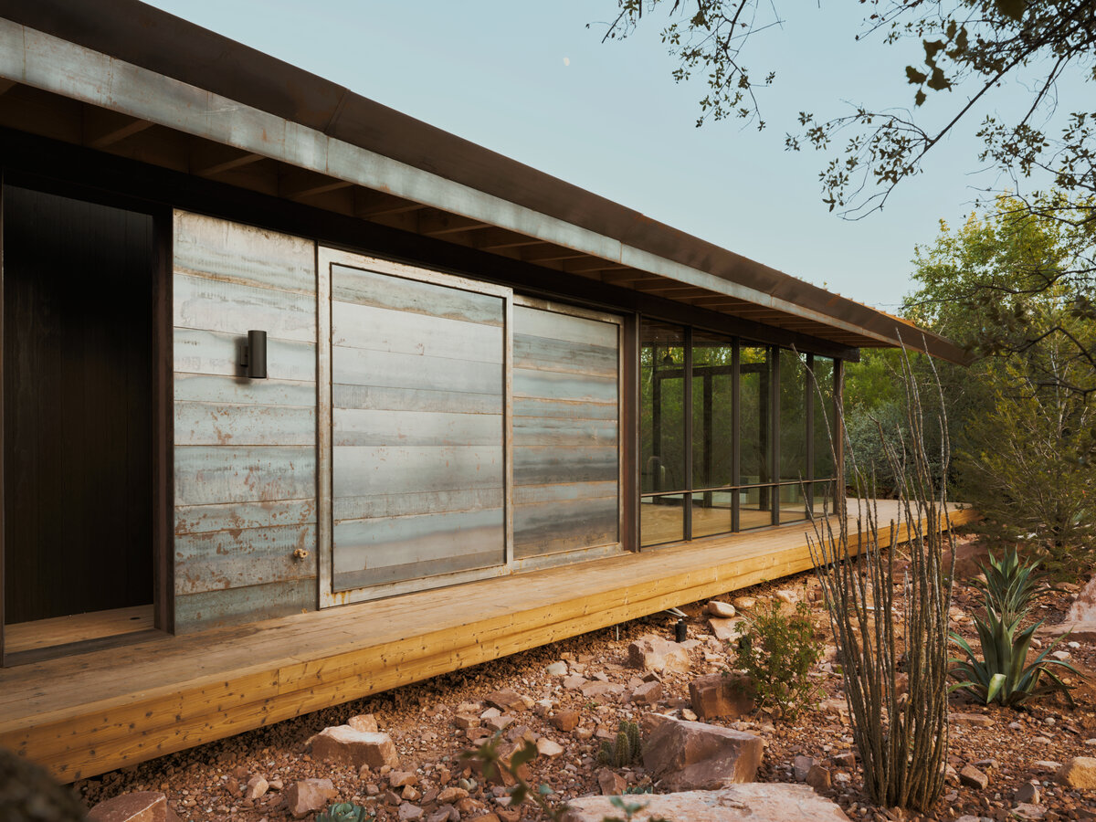 modern pavilion in the woods by a creek in Sedona