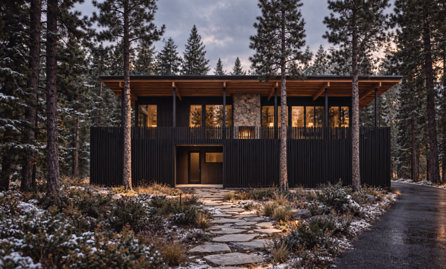 black modern mountain home near whitefish lake in northwest montana