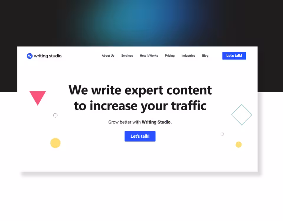 Writing Studio website with tagline 'We write expert content to increase your traffic'