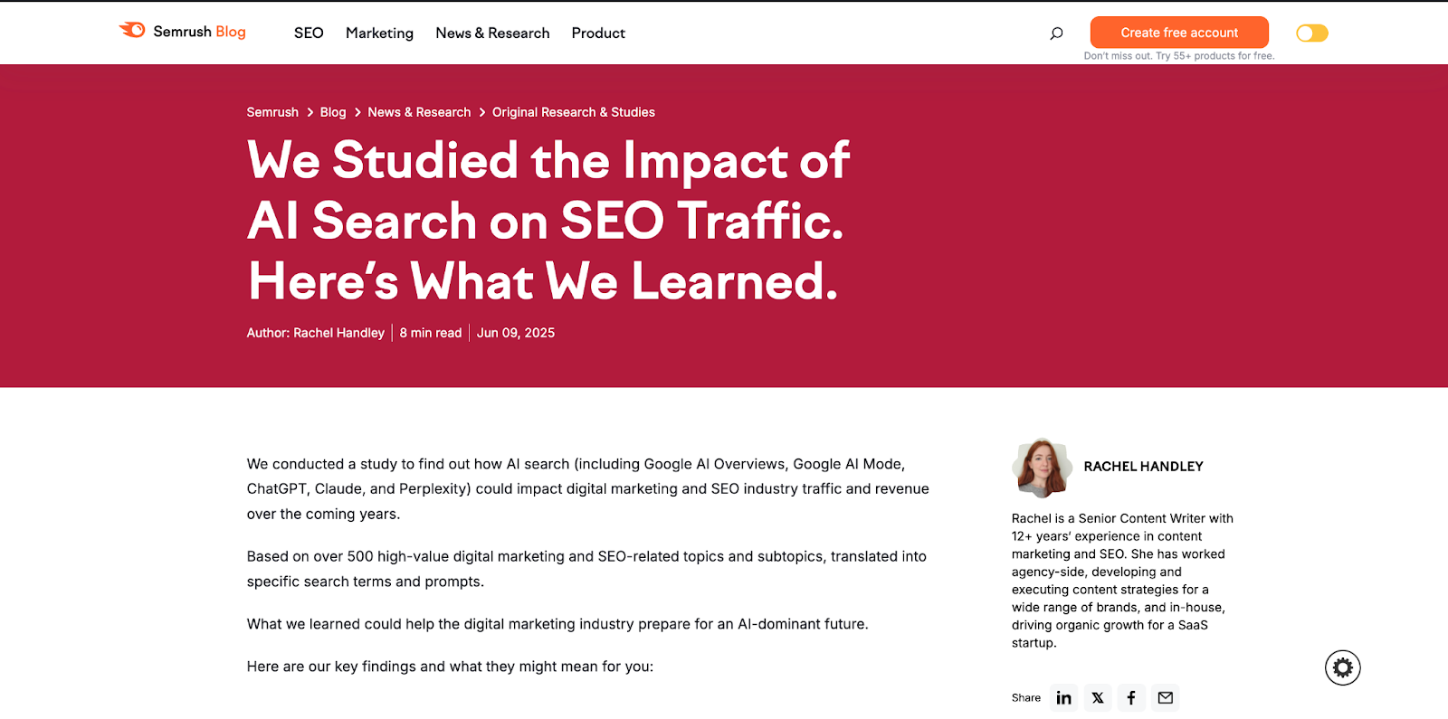Semrush blog screenshot