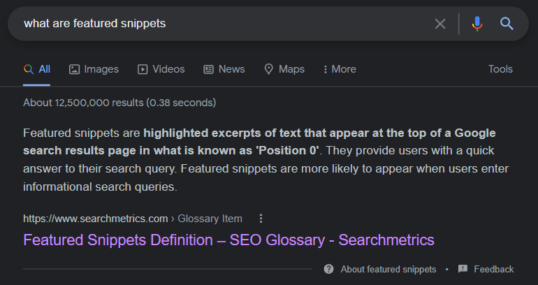 Featured snippet example