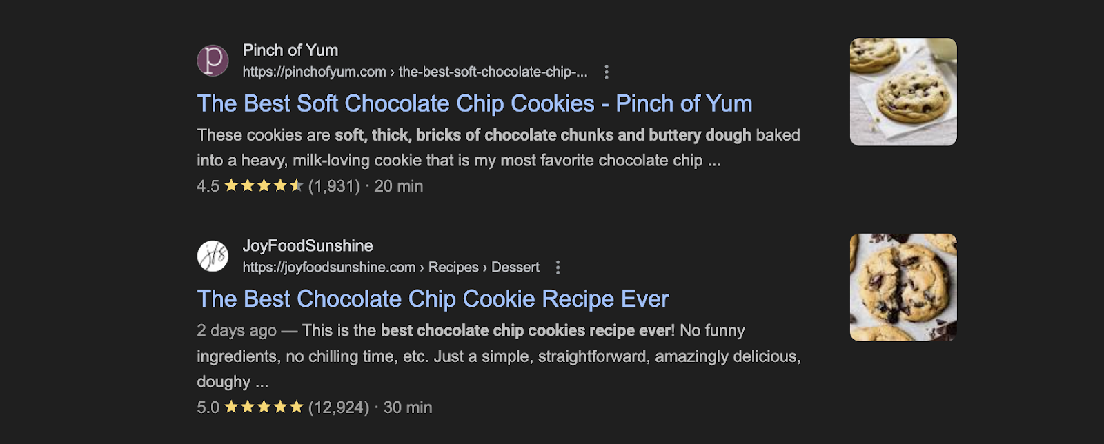 Rich results examples