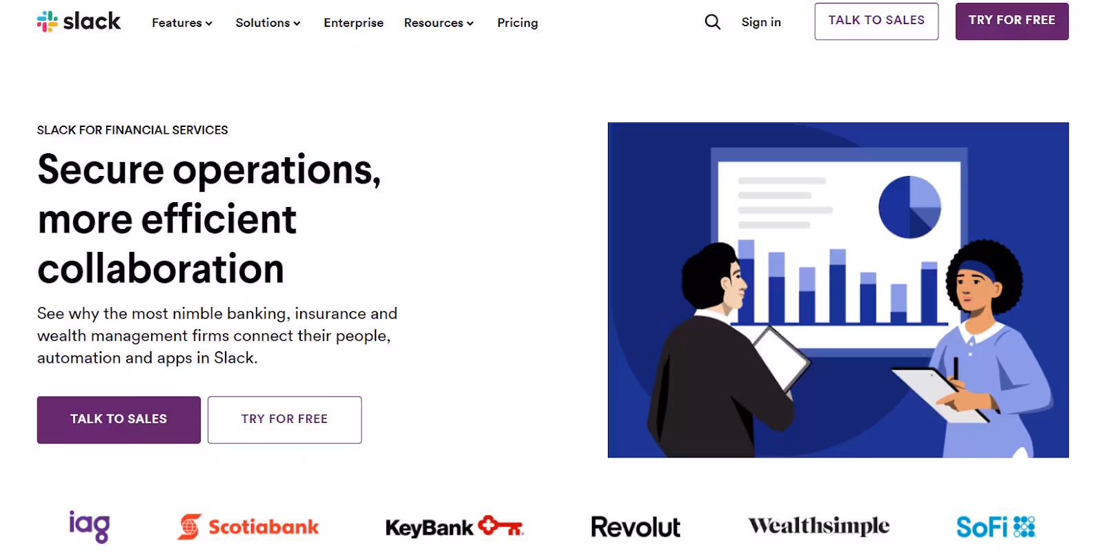 slack website - financial services web page