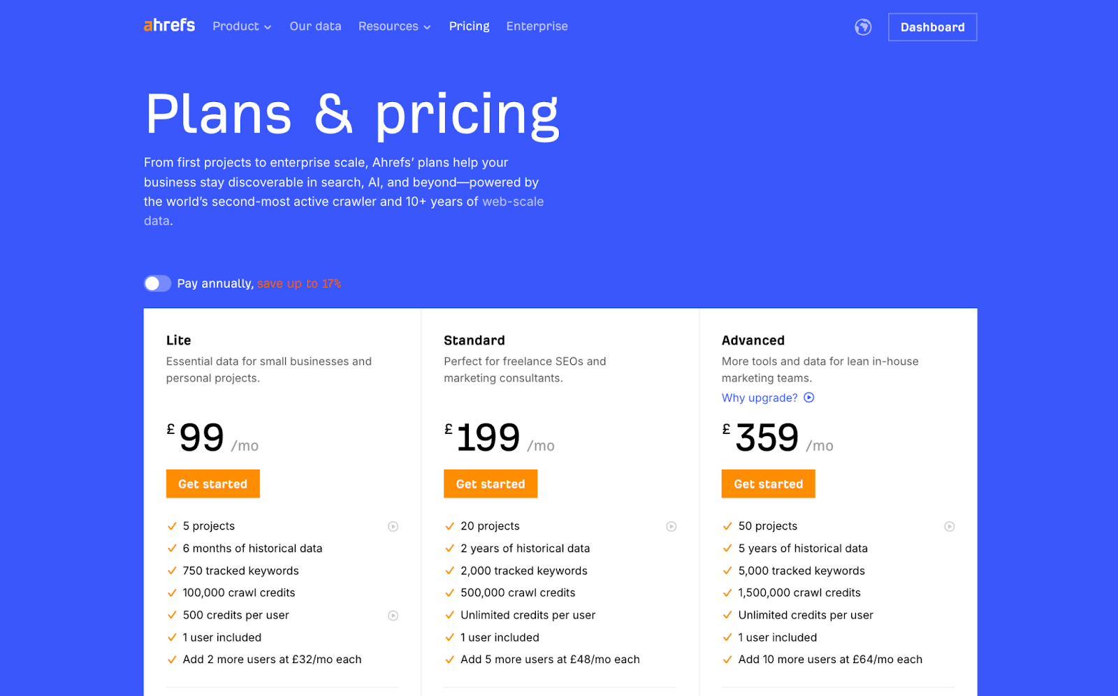Ahrefs pricing page