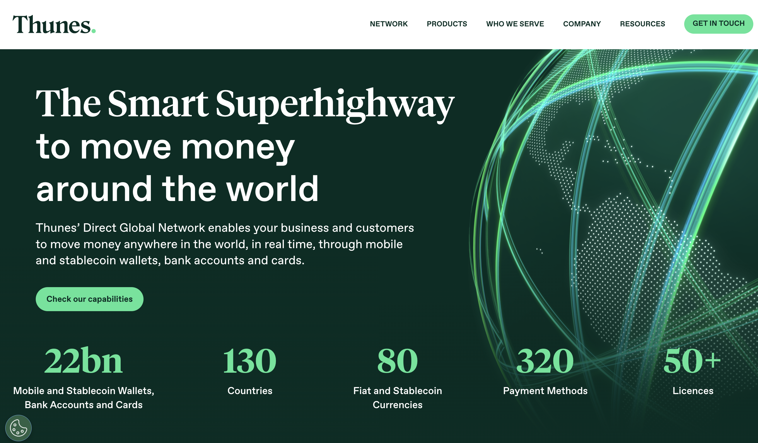 Thunes global payments network homepage
