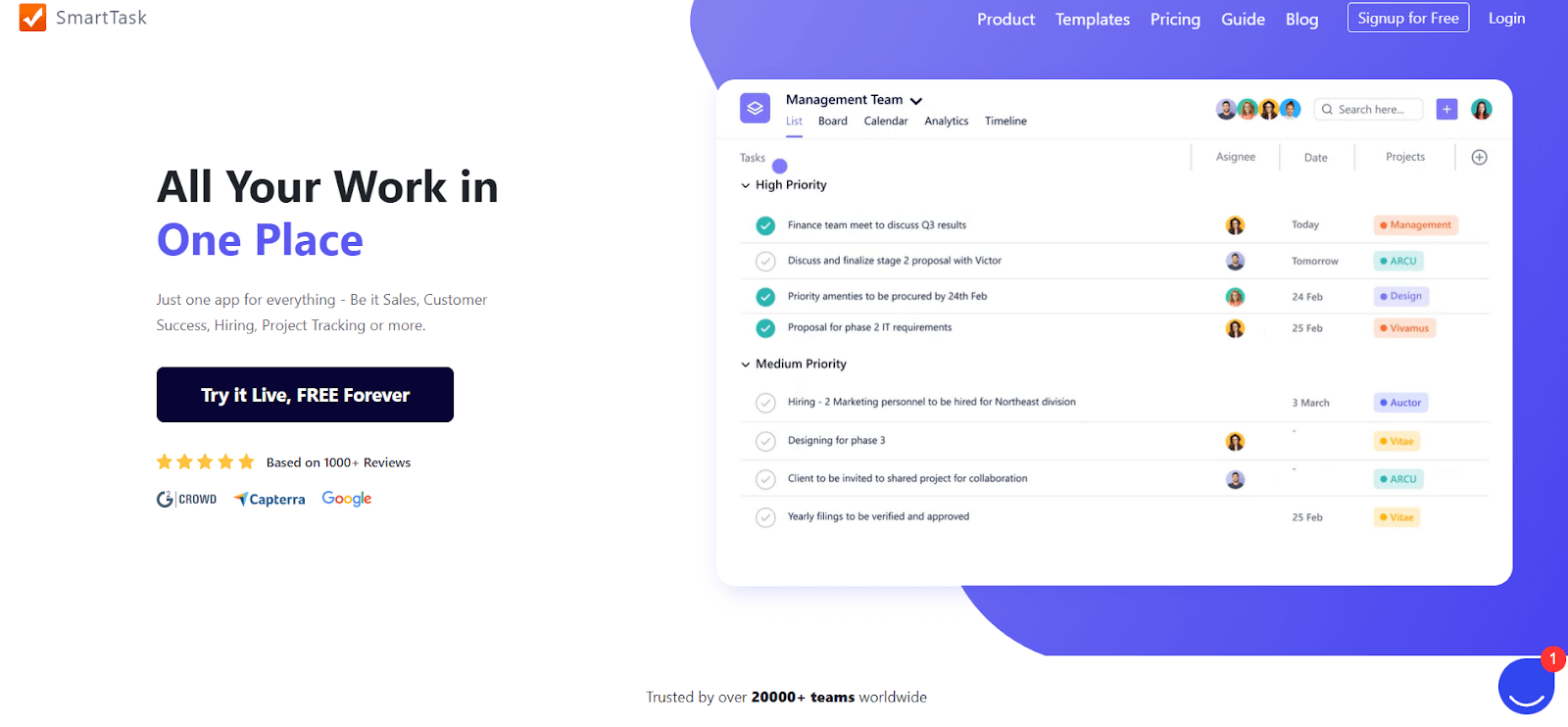 screenshot SmartTask Platform 