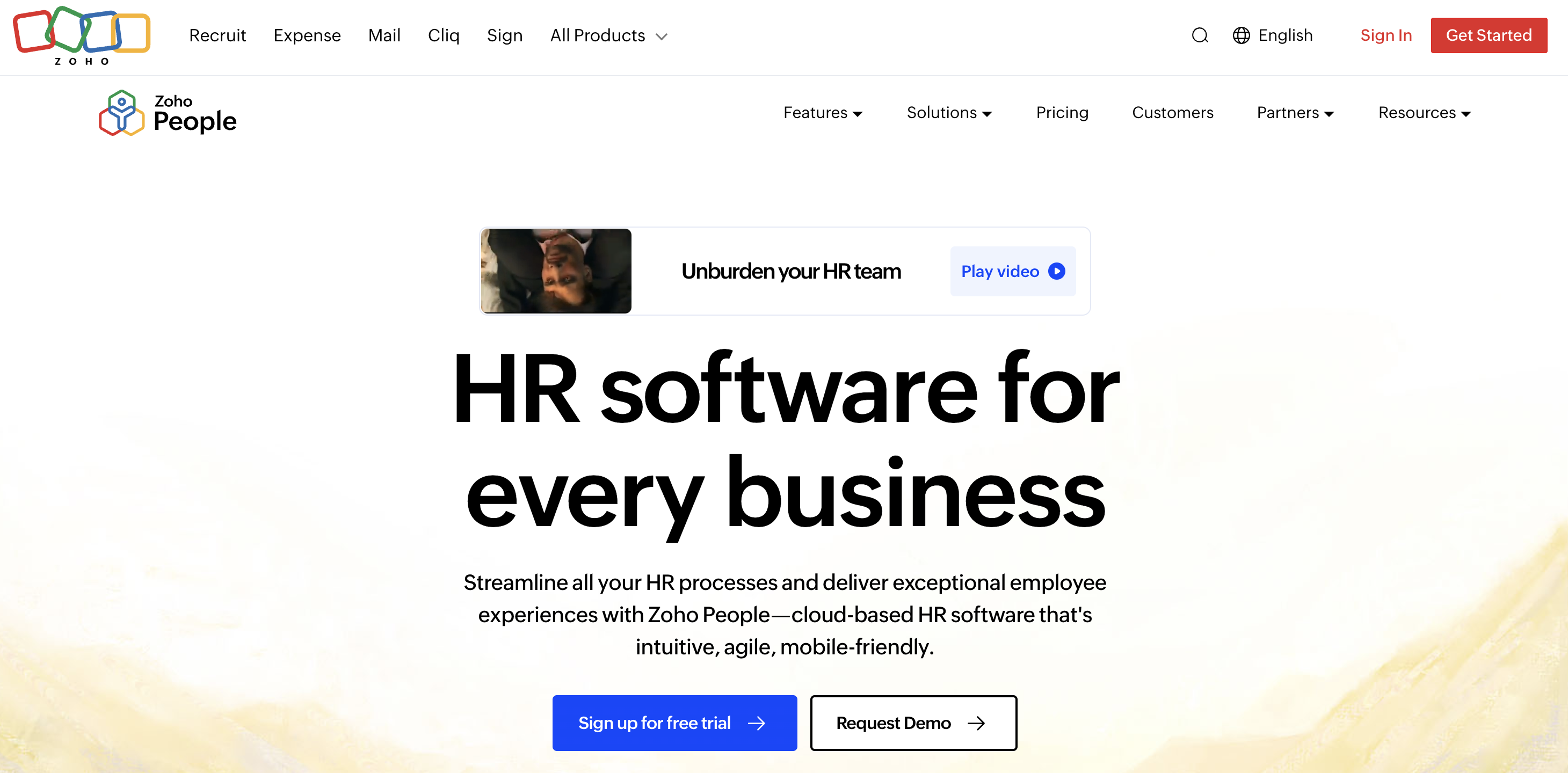 screenshot of Zoho platform