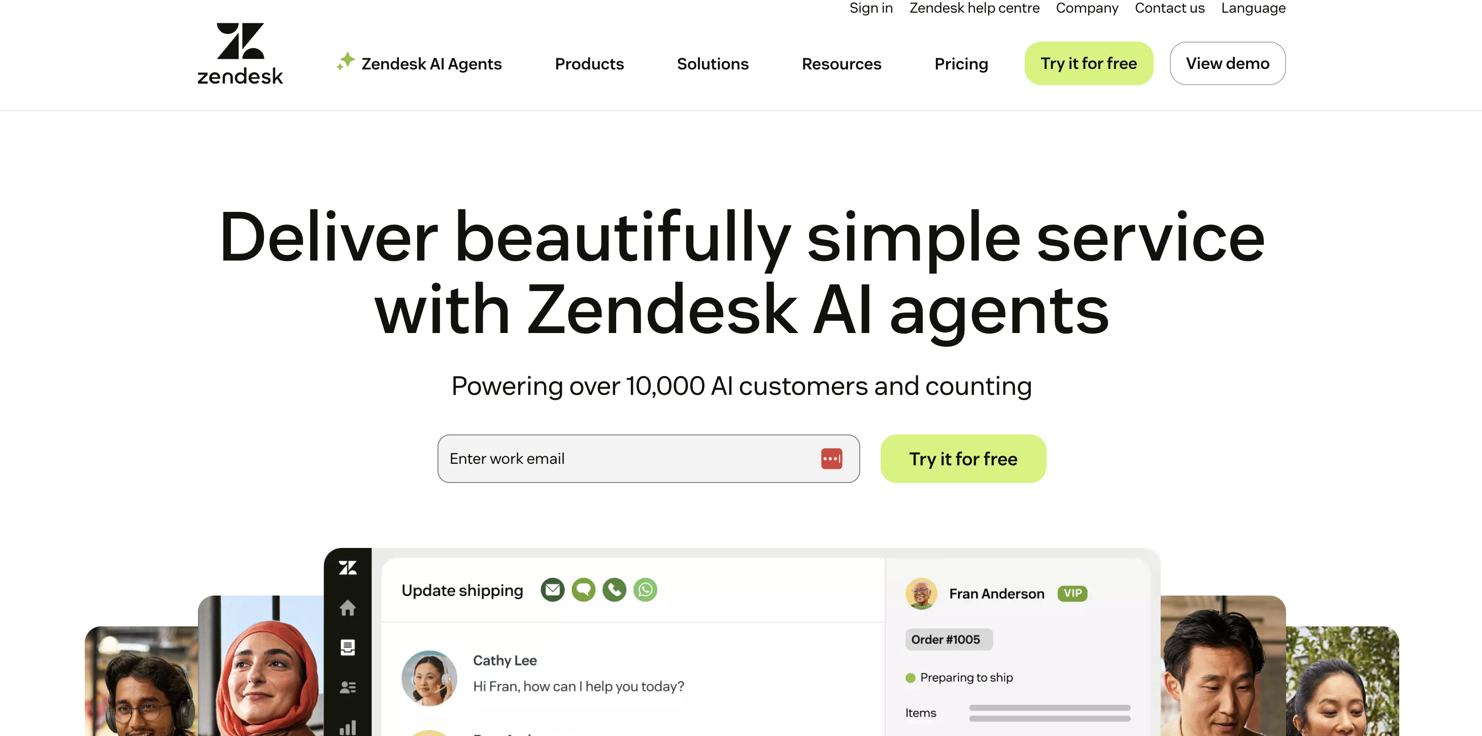 screenshot of Zendesk platform