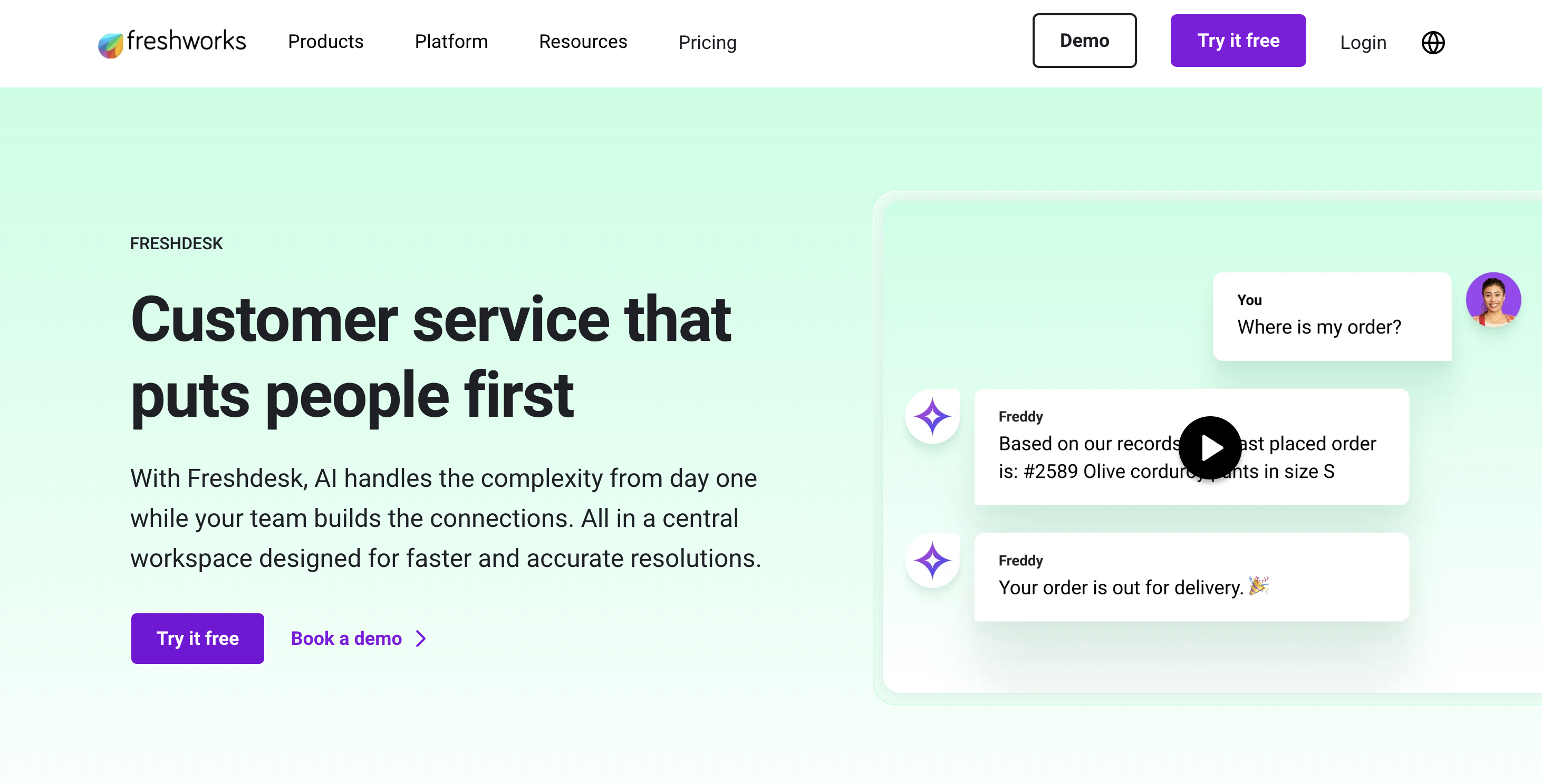 screenshot of Freskdesk platform