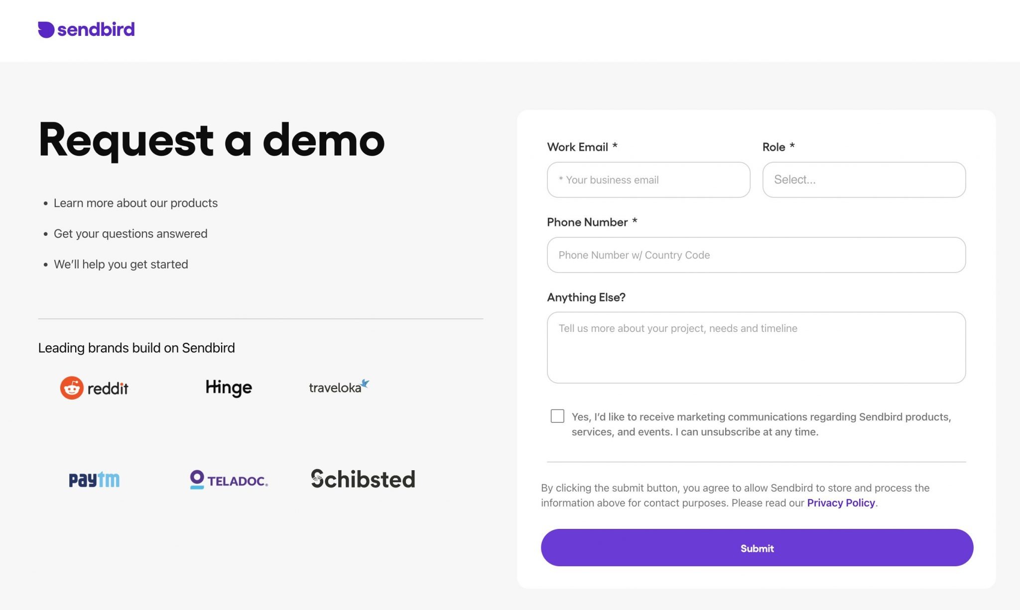 Sendbird demo page