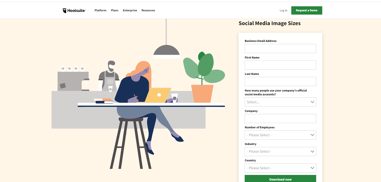 Hootsuite Lead Generation Landing Page – Example of a SaaS lead capture form on Hootsuite’s resource page, designed for email collection.