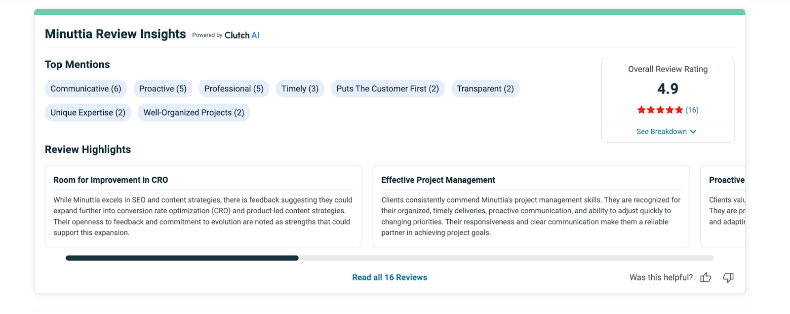 a screenshot of clutch's minuttia reviews