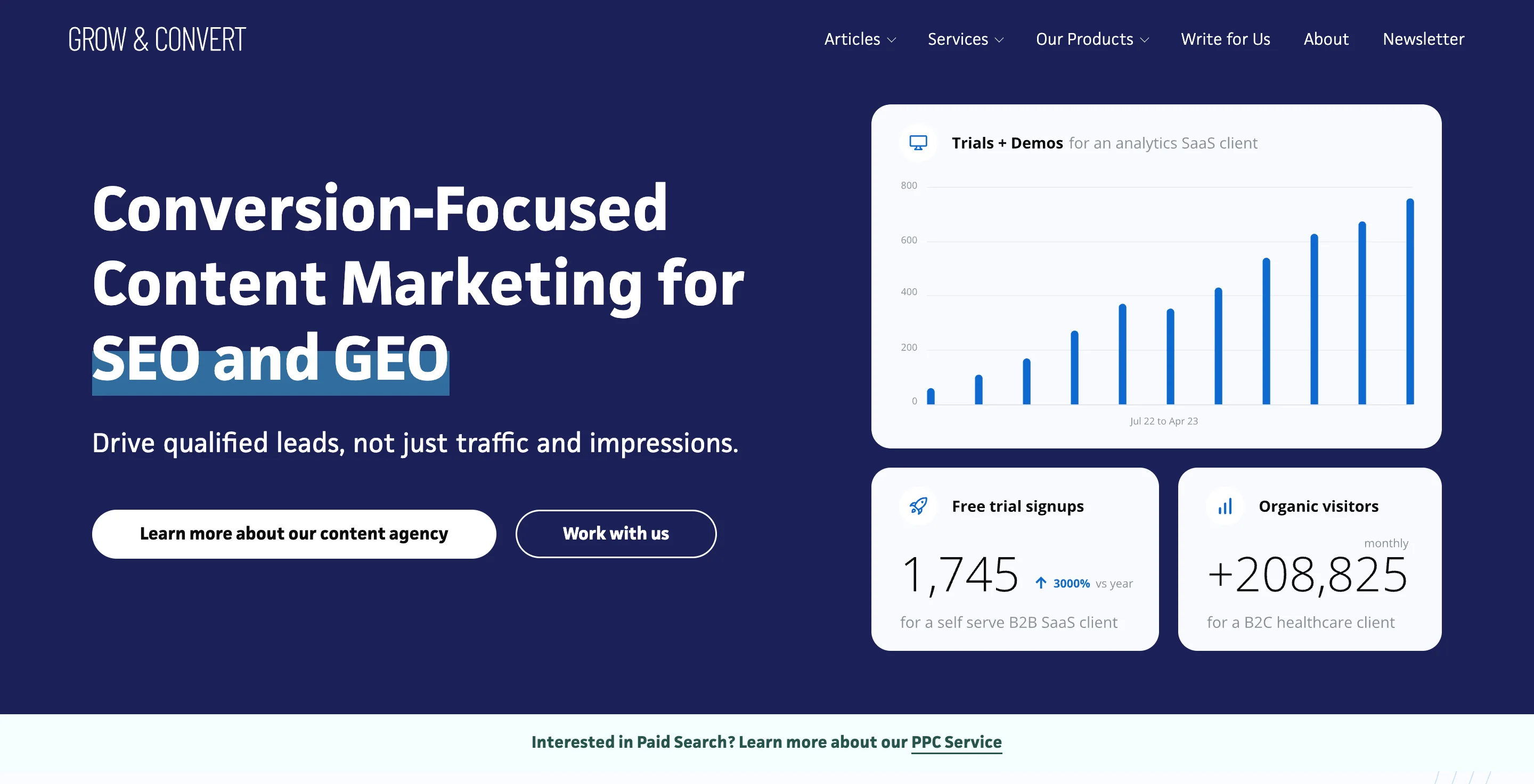 grow & convert homepage