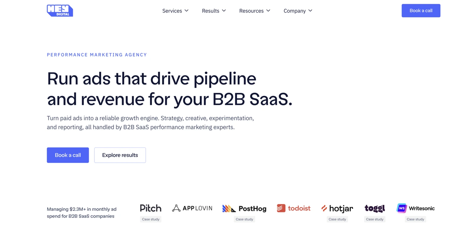 Screenshot of HEY Digital homepage