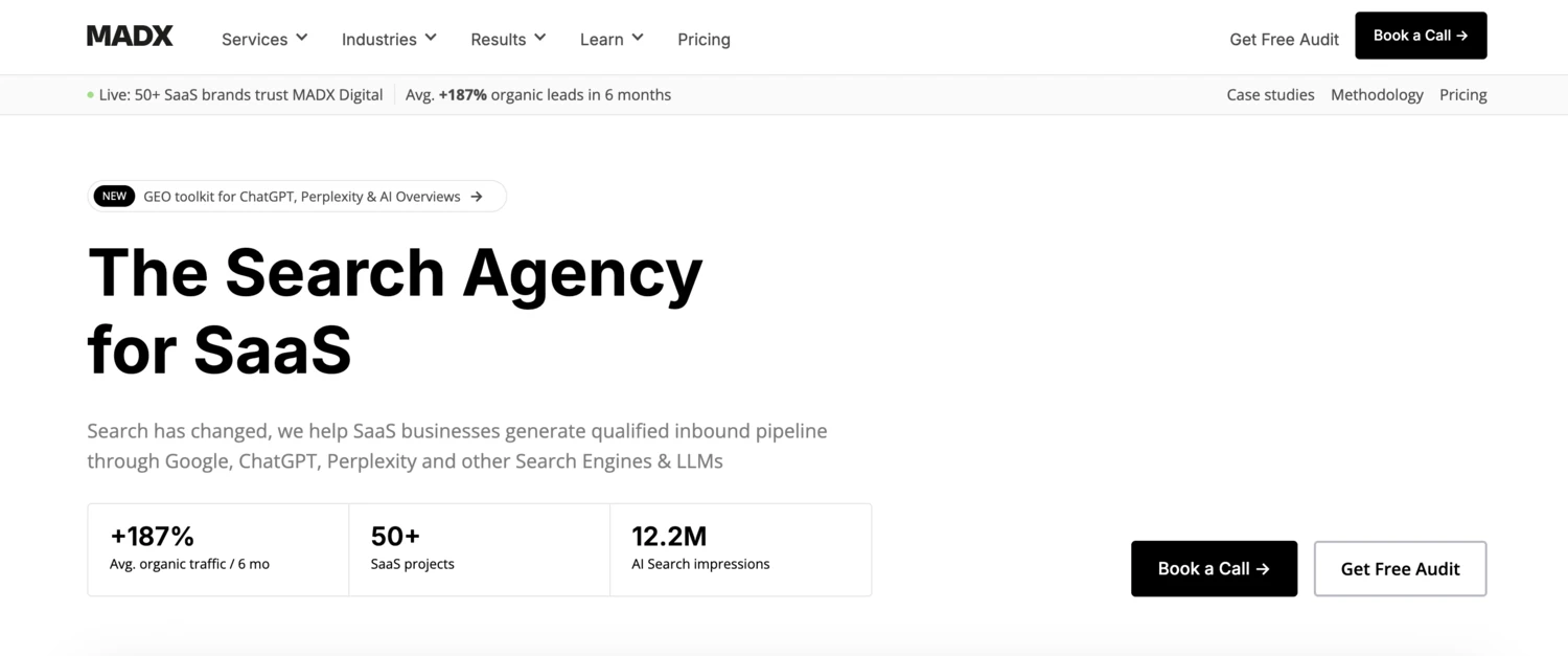 Screenshot of the MADX Digital homepage