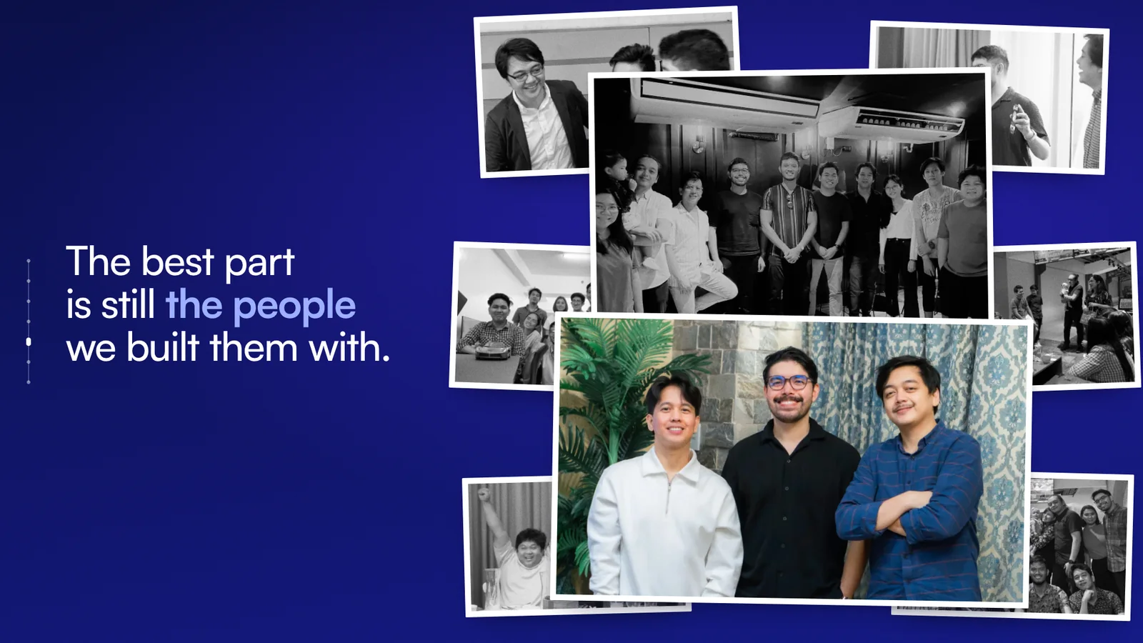 Dthree Digital team photos from over the years, with the line: The best part is still the people we built them with.