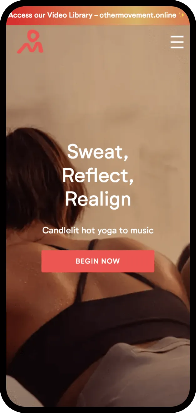 Other Movement yoga studio website on mobile