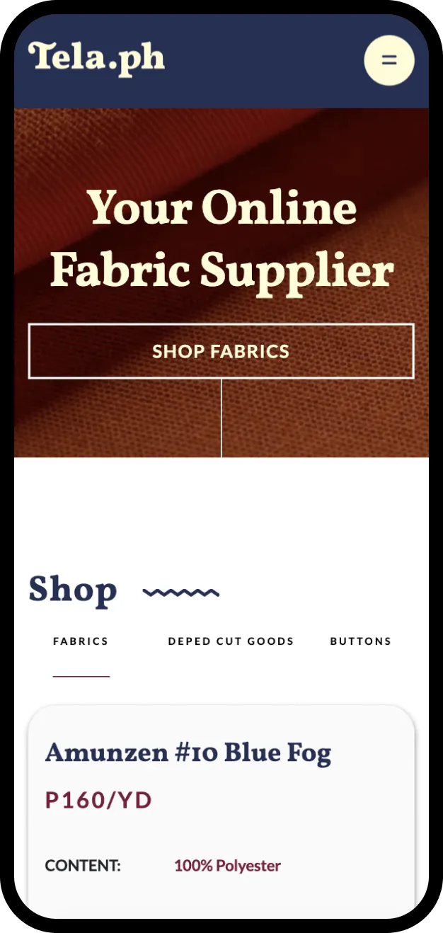 Tela PH fashion website on mobile