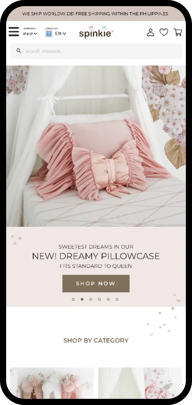 Spinkie baby nursery website on mobile