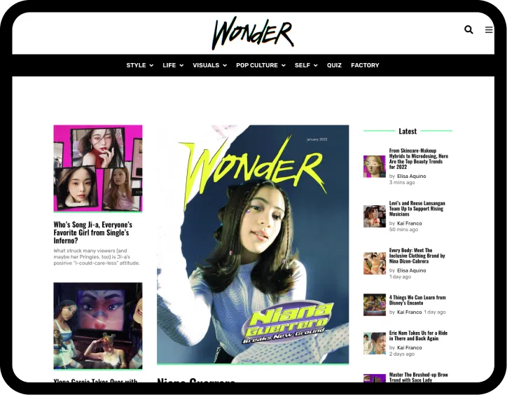 Web design screenshot of online magazine website