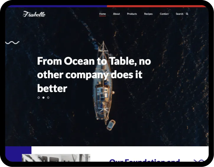 web design screenshot of corporate fishing company