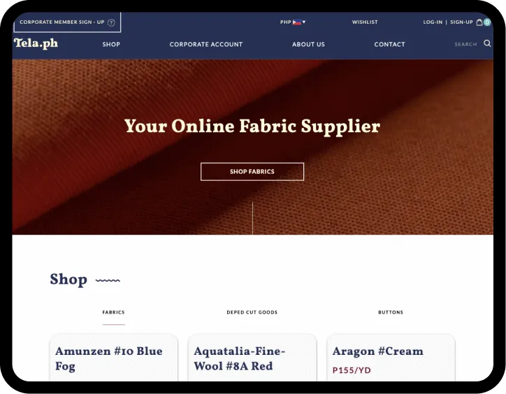 Web design screen shot of e-commerce website.