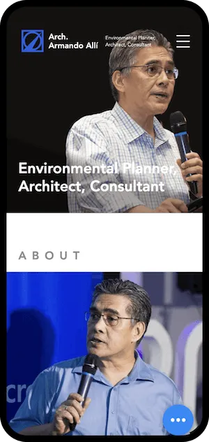 Arch. Armando Alli speaking into a microphone, Environmental Planner, Architect, Consultant