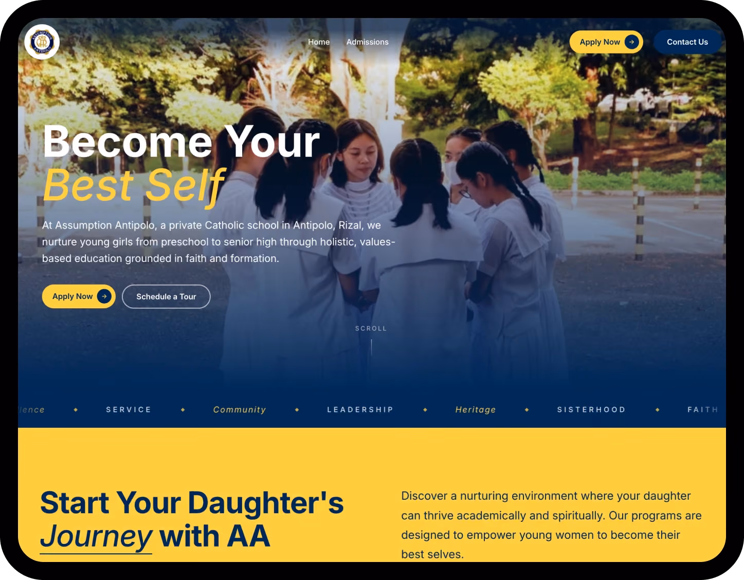Widescreen screenshot of the Assumption Antipolo school website built by Dthree Digital.