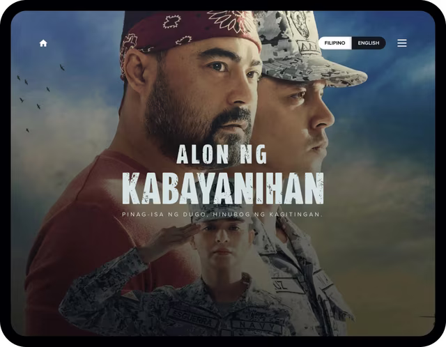 Widescreen screenshot of the Alon ng Kabayanihan campaign website built by Dthree Digital.