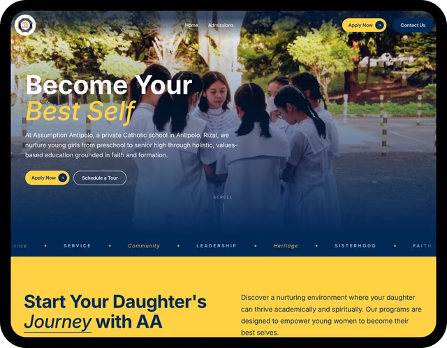 Widescreen screenshot of the Assumption Antipolo school website built by Dthree Digital.