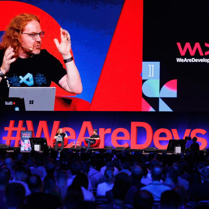 A photo from the WeAreDevs 2022 conference, but we'll be at the 2024 one in Berlin!