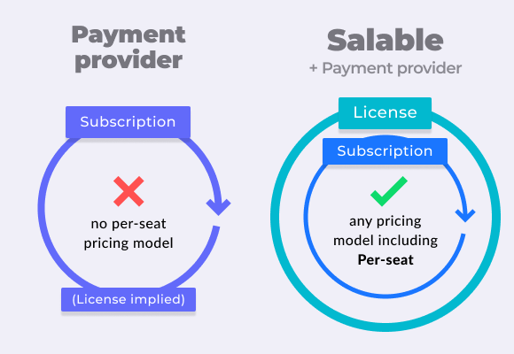 A graphic comparison of how Salable delivers a distinct License to Subscription 