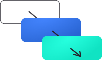 Three rounded rectangular speech bubbles stacked diagonally, each with a black arrow pointing down-right.