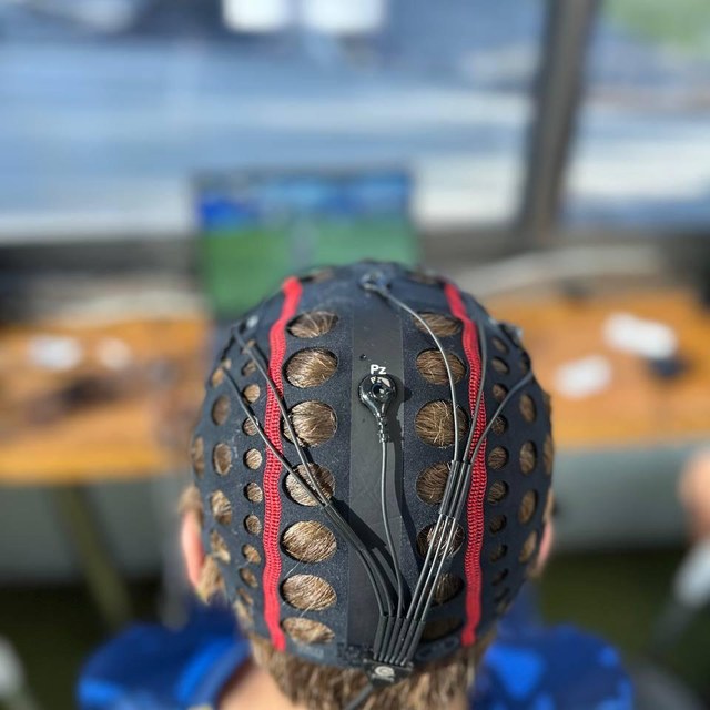 Athlete wearing the EEG headset during training