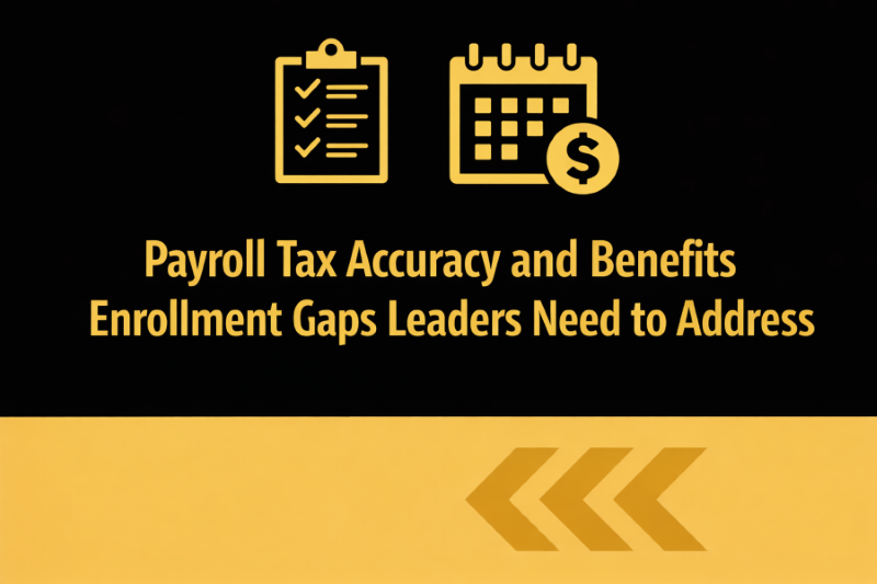 Payroll tax accuracy and benefits enrollment processes create significant employer liability when systems are not configured correctly or when processes are not followed consistently. Common issues include incorrect state withholding for remote employees, failure to stop Social Security withholding at the wage base limit, and benefits enrollment gaps that leave employees without coverage. COBRA administration remains a high risk area due to strict notice timelines and documentation requirements. Leaders should review payroll settings for remote workers, monitor wage base limits, and confirm that benefits enrollment and COBRA processes are documented and followed consistently.
