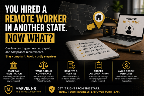 Hiring a remote employee in another state immediately creates payroll tax withholding, SUI registration, workers' compensation, paid leave enrollment, and labor posting obligations in that state, and those requirements apply before the first paycheck regardless of company size. The most common mistake is running payroll in the home state's setup for employees who work elsewhere, which results in unregistered accounts, incorrect withholding, and missed paid family and medical leave contributions in states like Delaware, Maine, and others with programs that launched or expanded in 2026. For Southeast businesses managing a distributed workforce, HR outsourcing or PEO services are among the most practical ways to ensure multi-state payroll compliance is handled systematically rather than discovered during a state agency audit.